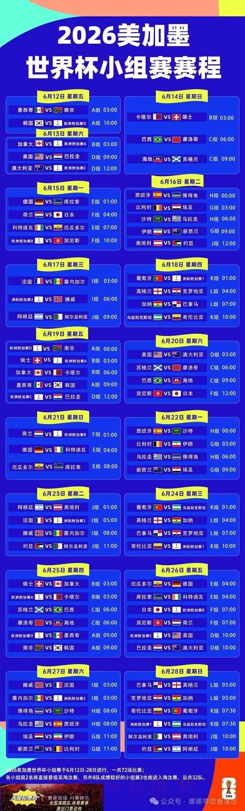 2026世界杯每日赛程完整版比赛时间表在哪里看 2026世界杯每日赛程完整版比赛时间表在哪里看
